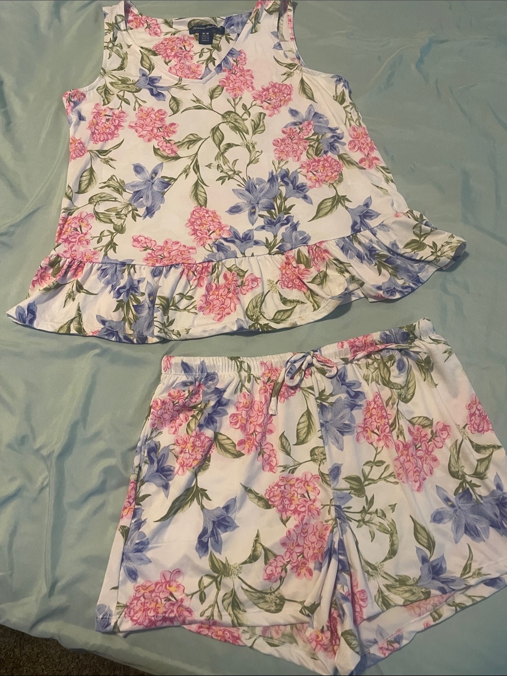 Tommy Bahama Pink & Blue Floral Ruffle Tank and Shorts Sleep Set